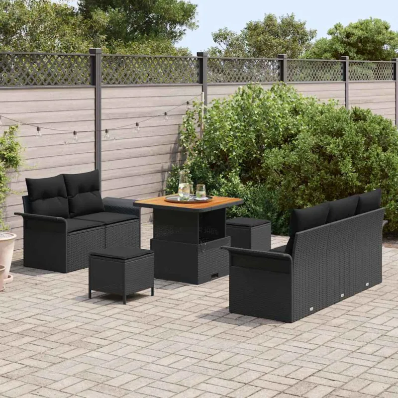 Sodo Sofų Rinkinys su pagalve su saugykla 8 pcs Juoda