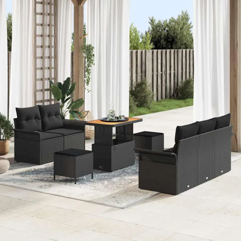Sodo Sofų Rinkinys su pagalve su saugykla 8 pcs Juoda