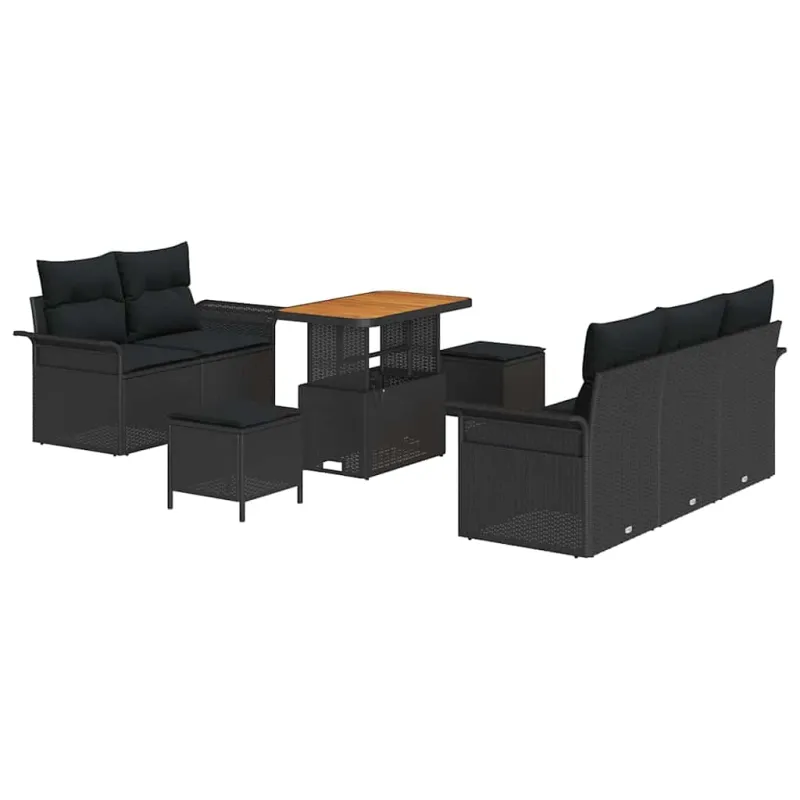 Sodo Sofų Rinkinys su pagalve su saugykla 8 pcs Juoda