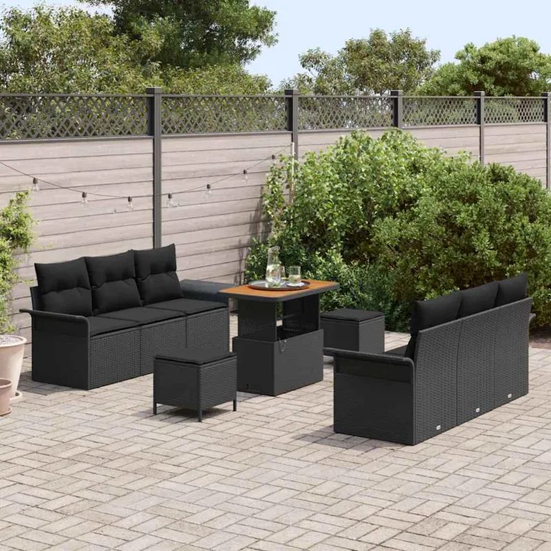 Sodo Sofų Rinkinys su pagalve su saugykla 9 pcs Juoda