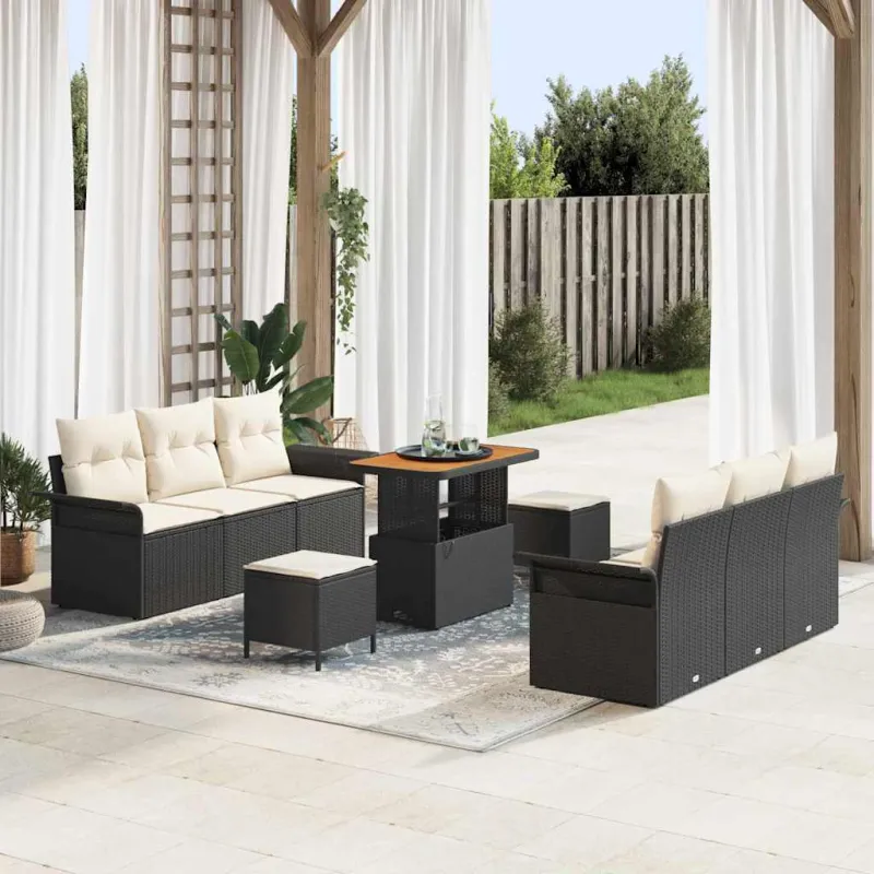 Sodo Sofų Rinkinys su pagalve 9 pcs Juoda ir kreminė