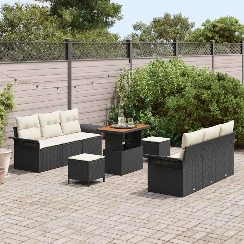 Sodo Sofų Rinkinys su pagalve 9 pcs Juoda ir kreminė