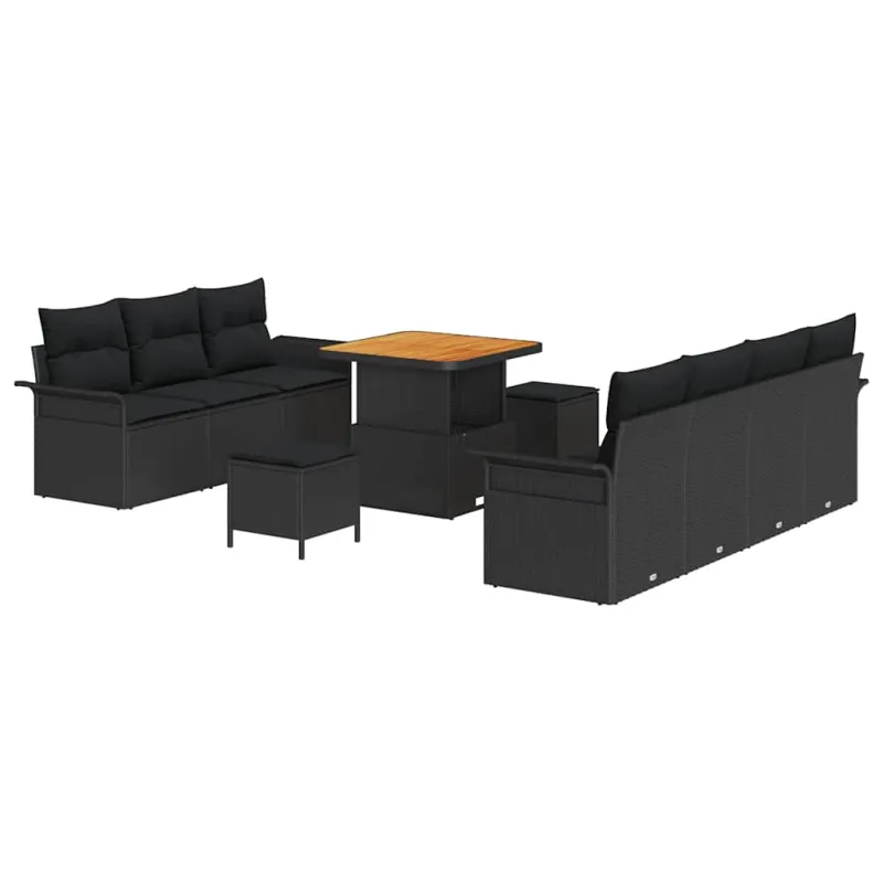 Sodo Sofų Rinkinys su pagalve su saugykla 10 pcs Juoda
