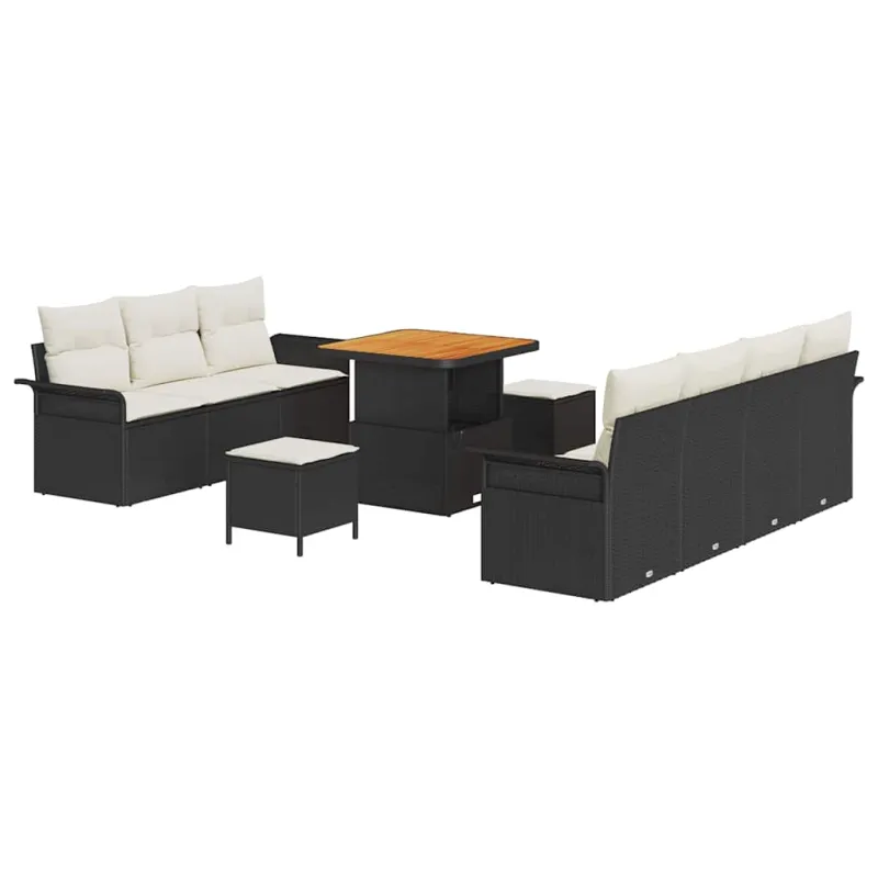 Sodo Sofų Rinkinys su pagalve 10 pcs Juoda ir kreminė