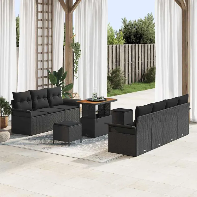Sodo Sofų Rinkinys su pagalve su saugykla 10 pcs Juoda
