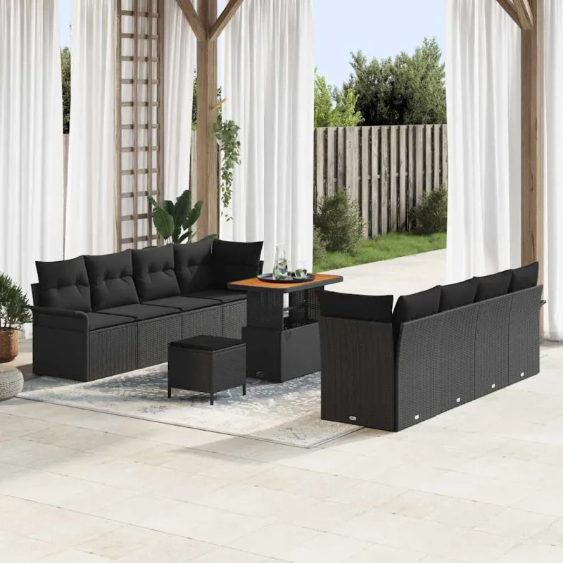 Sodo Sofų Rinkinys su pagalve su saugykla Juoda 90 x 55 x 71 cm