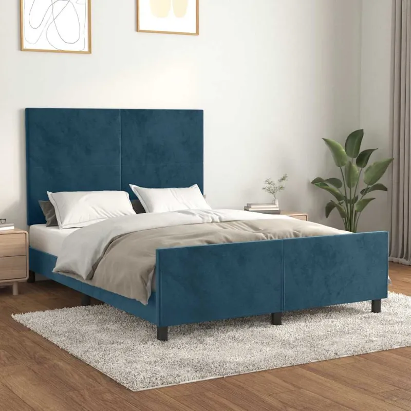 Lovos rėmas be čiužinio tamsiai mėlynas 140x190 cm aksomas