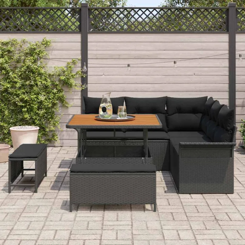 Sodo Sofų Rinkinys su pagalve su saugykla 8 pcs Juoda