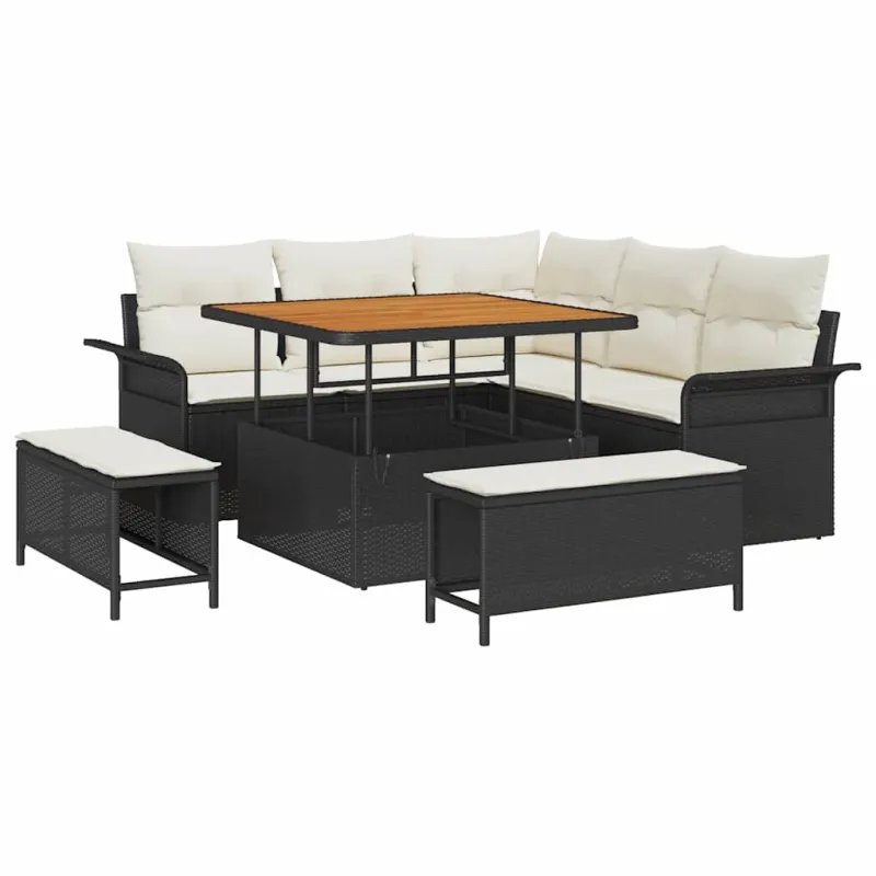 Sodo Sofų Rinkinys su pagalve su pagalve 8 pcs Juoda ir kreminė