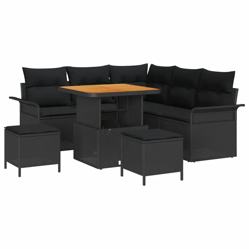 Sodo Sofų Rinkinys su pagalve su saugykla 8 pcs Juoda