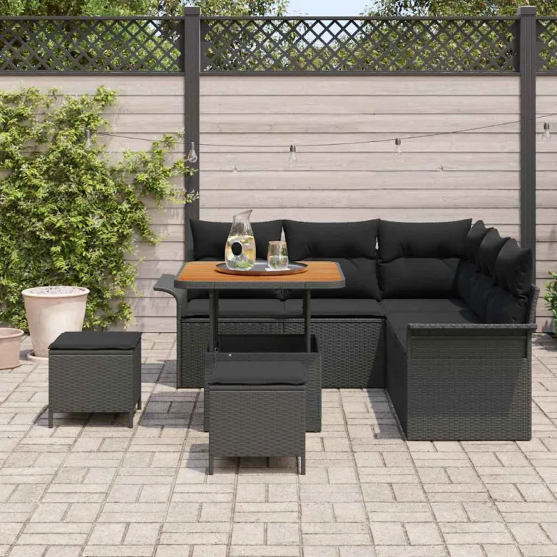 Sodo Sofų Rinkinys su pagalve su saugykla 8 pcs Juoda