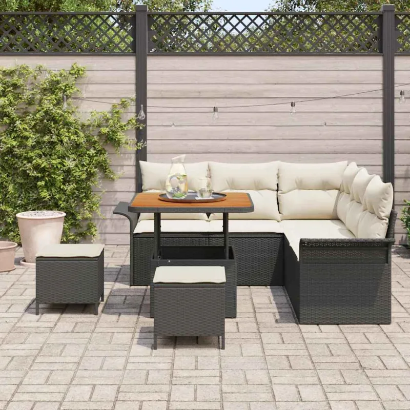 Sodo Sofų Rinkinys su pagalve su pagalve 8 pcs Juoda ir kreminė