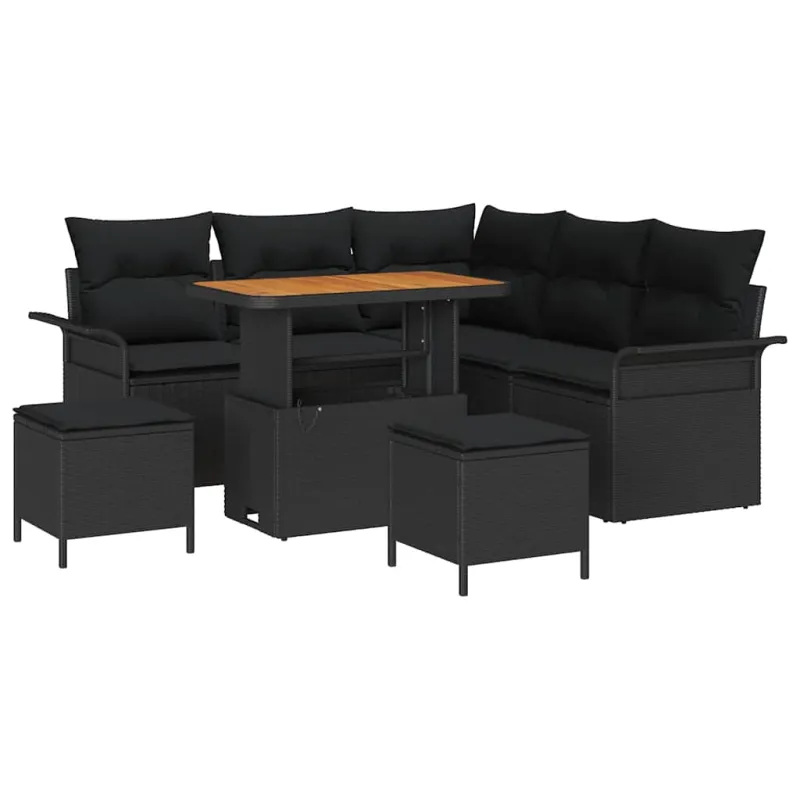 Sodo Sofų Rinkinys su pagalve su saugykla 8 pcs Juoda