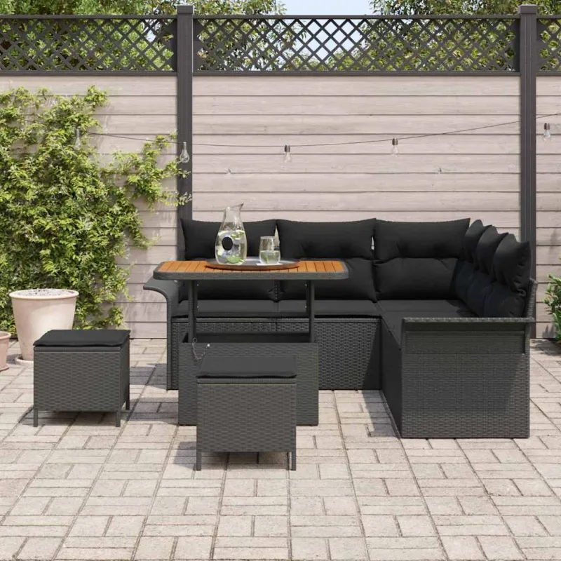 Sodo Sofų Rinkinys su pagalve su saugykla 8 pcs Juoda