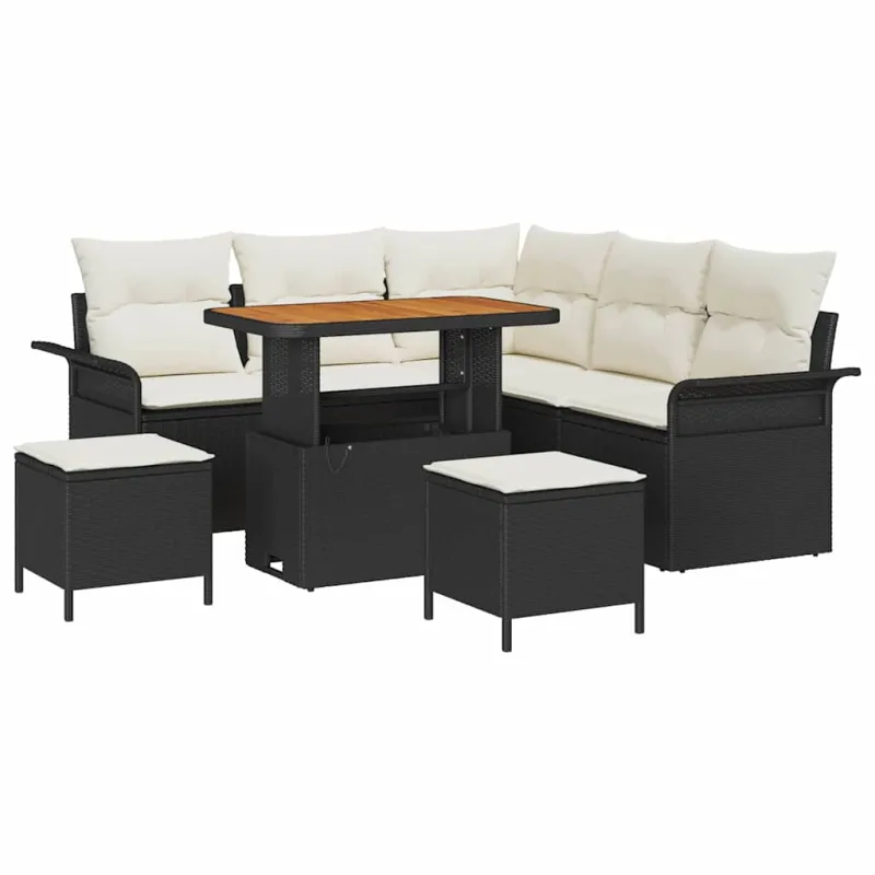 Sodo Sofų Rinkinys su pagalve su pagalve 8 pcs Juoda ir kreminė