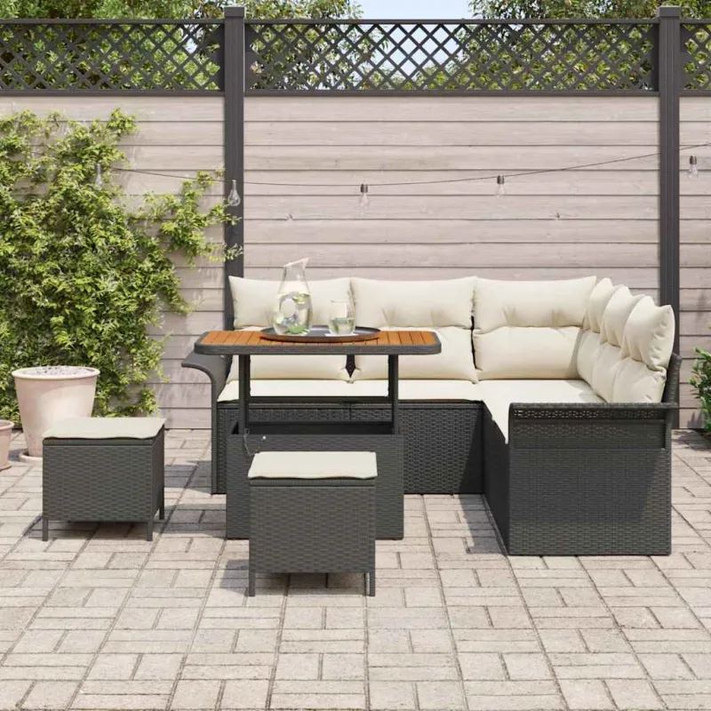 Sodo Sofų Rinkinys su pagalve su pagalve 8 pcs Juoda ir kreminė