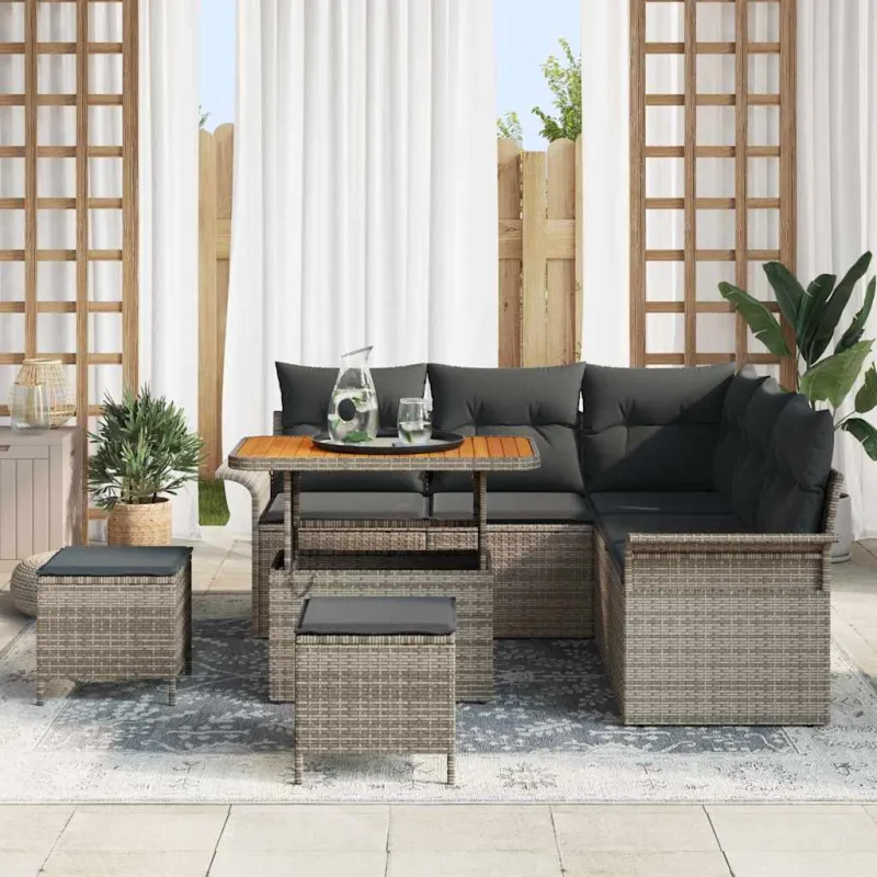 Sodo Sofų Rinkinys su pagalve su saugykla 8 pcs Pilka