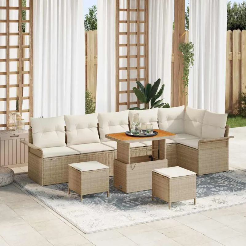 Sodo Sofų Rinkinys su pagalve 9 pcs Bežinė ir kreminė