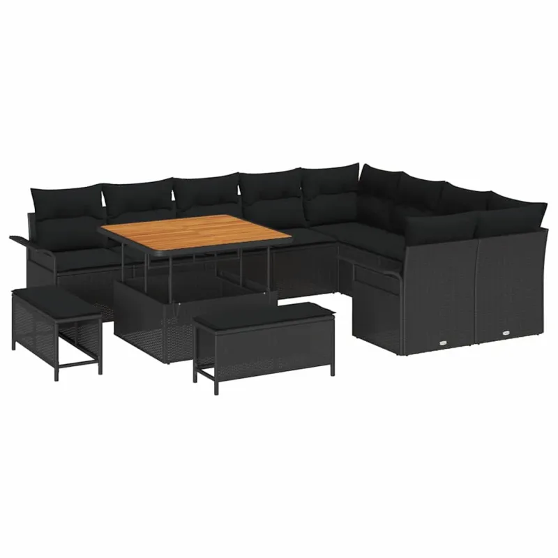 Sodo Sofų Rinkinys su pagalve su saugykla 12 pcs Juoda