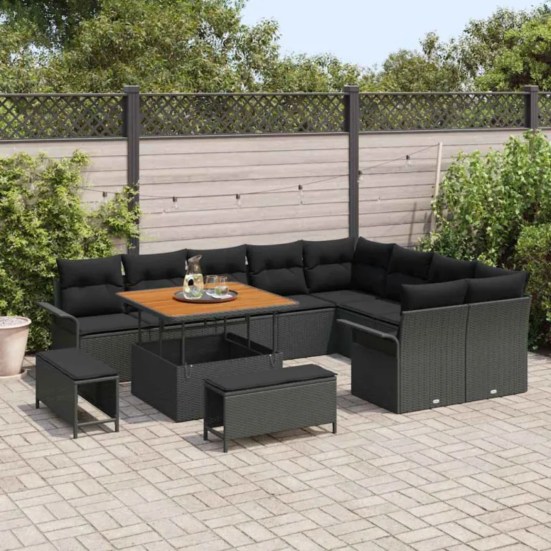 Sodo Sofų Rinkinys su pagalve su saugykla 12 pcs Juoda