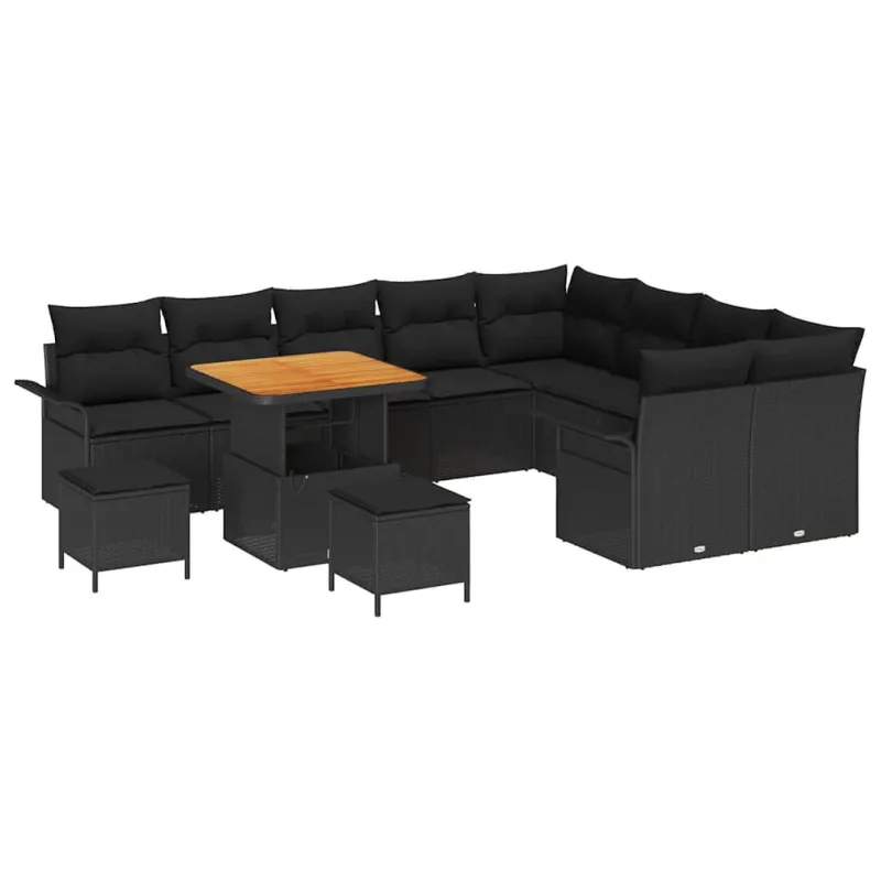Sodo Sofų Rinkinys su pagalve su saugykla 12 pcs Juoda