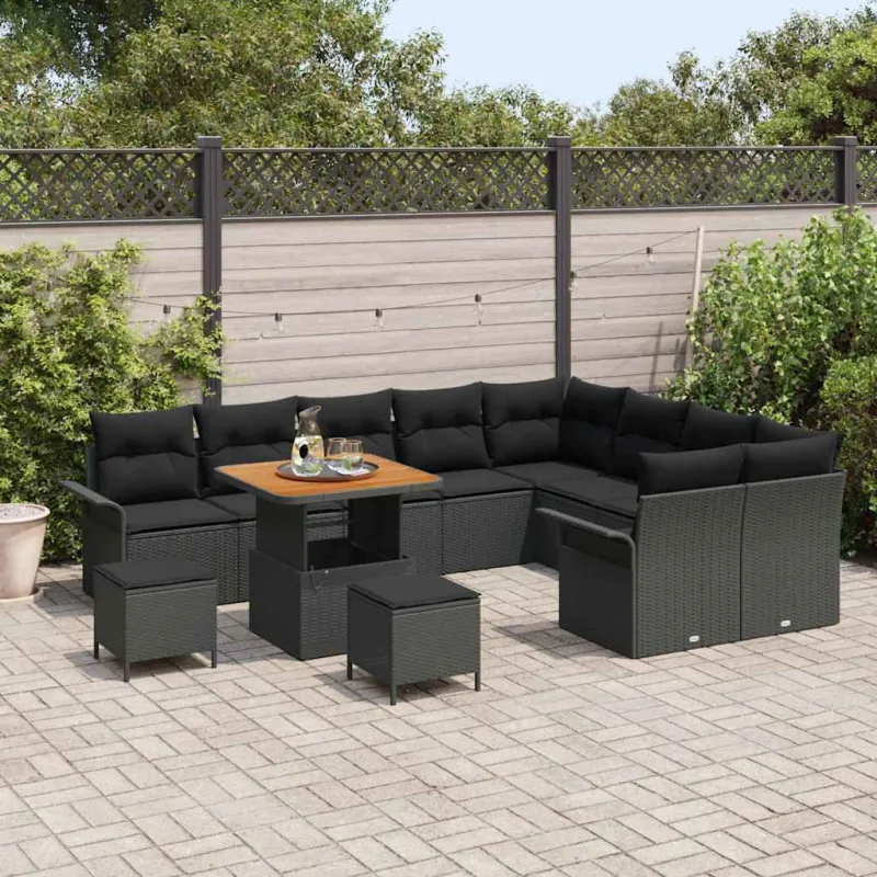 Sodo Sofų Rinkinys su pagalve su saugykla 12 pcs Juoda