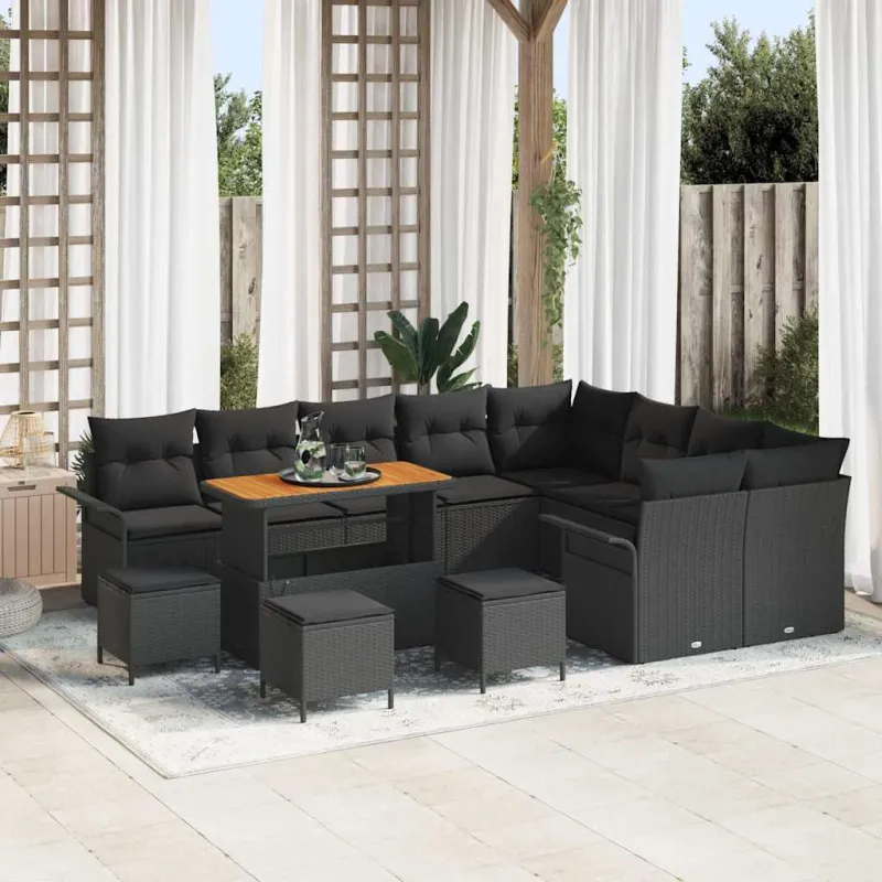 Sodo Sofų Rinkinys su pagalve su saugykla 13 pcs Juoda