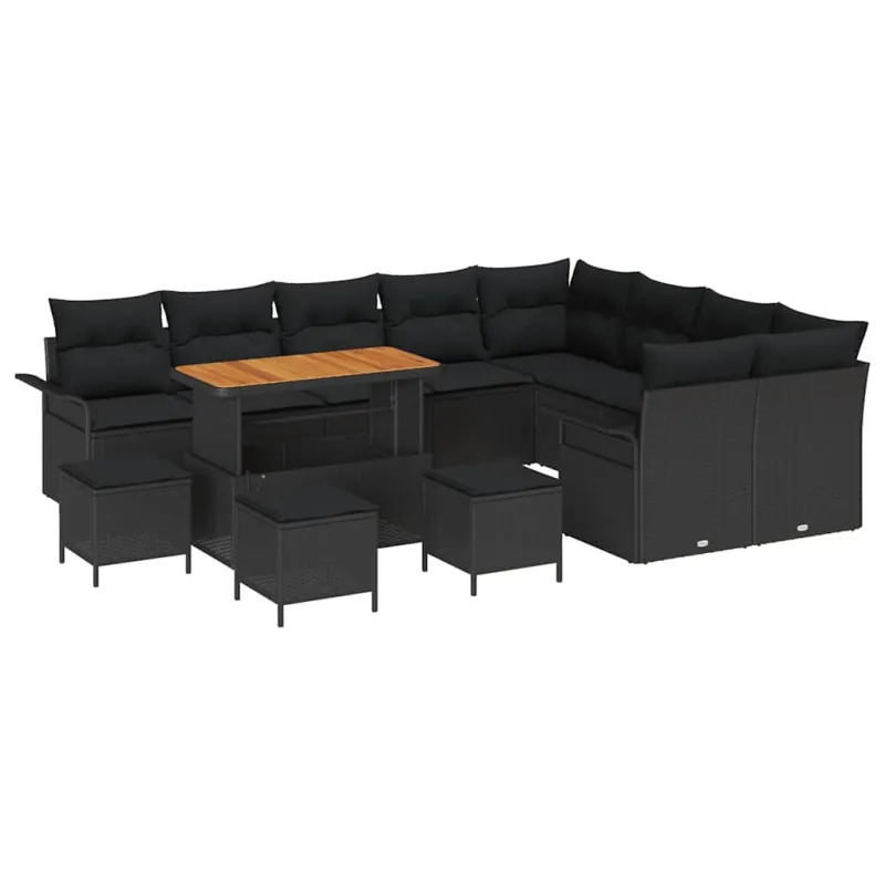 Sodo Sofų Rinkinys su pagalve su saugykla 13 pcs Juoda