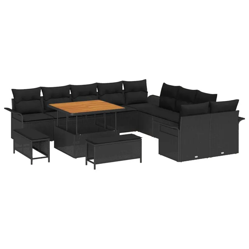 Sodo Sofų Rinkinys su pagalve su saugykla 13 pcs Juoda