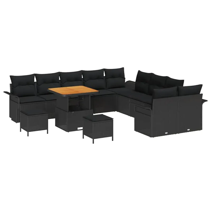 Sodo Sofų Rinkinys su pagalve su saugykla 13 pcs Juoda