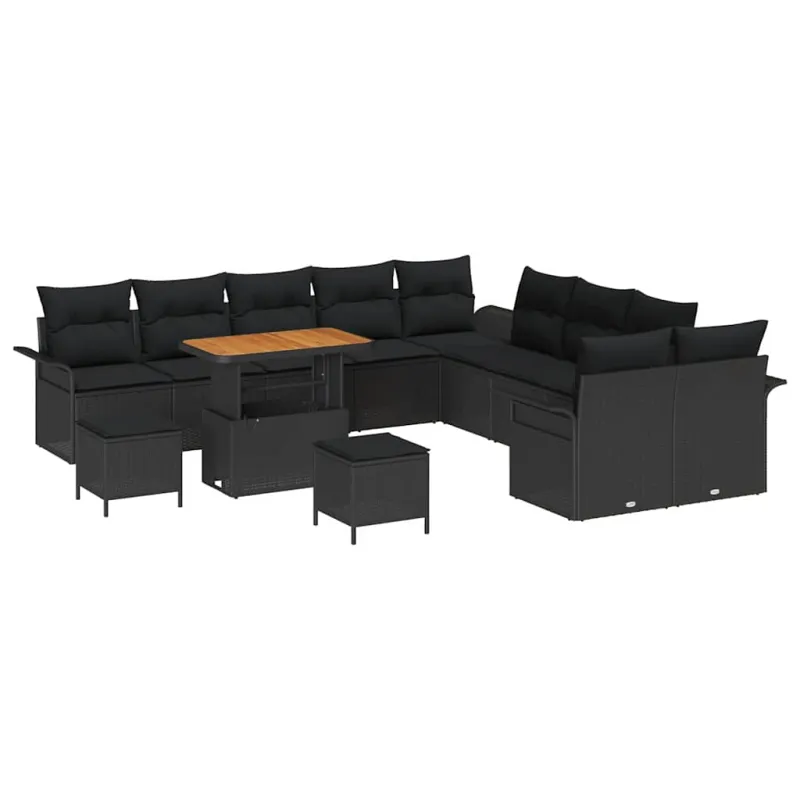 Sodo Sofų Rinkinys su pagalve su saugykla 13 pcs Juoda