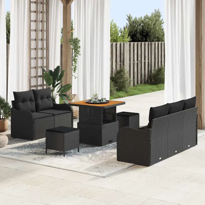 Sodo Sofų Rinkinys su pagalve su saugykla 8 pcs Juoda
