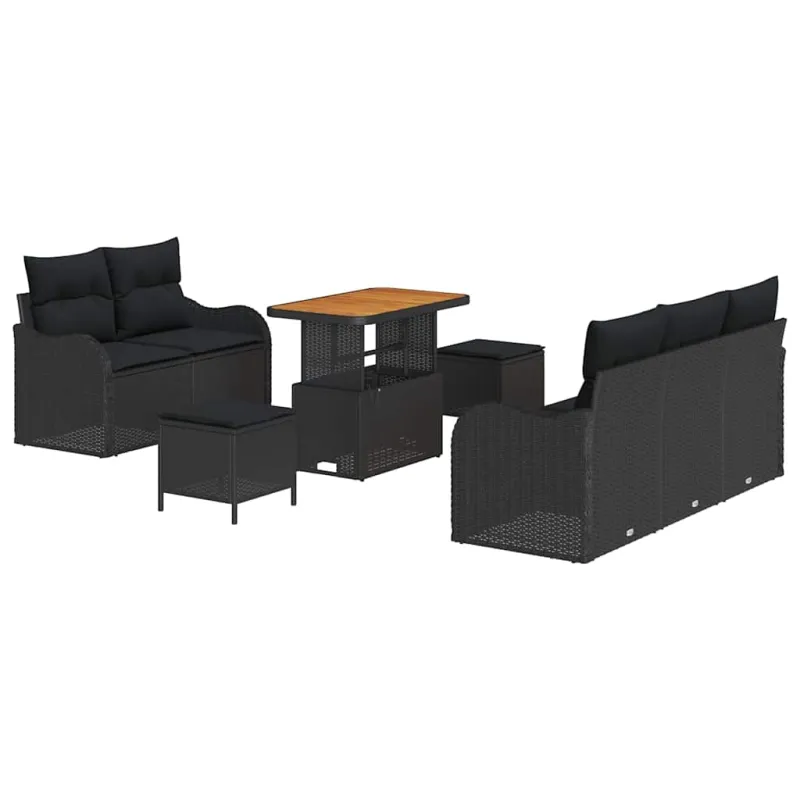 Sodo Sofų Rinkinys su pagalve su saugykla 8 pcs Juoda