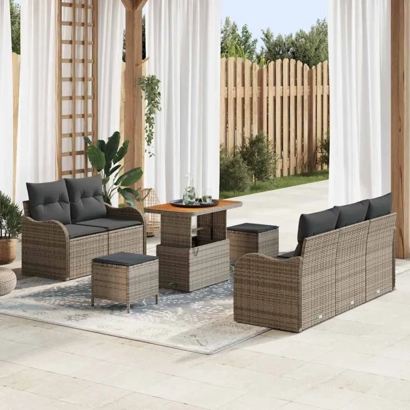 Sodo Sofų Rinkinys su pagalve su saugykla 8 pcs Pilka