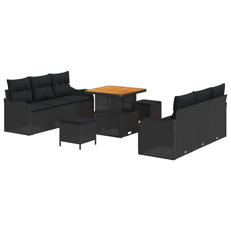 Sodo Sofų Rinkinys su pagalve su saugykla 9 pcs Juoda
