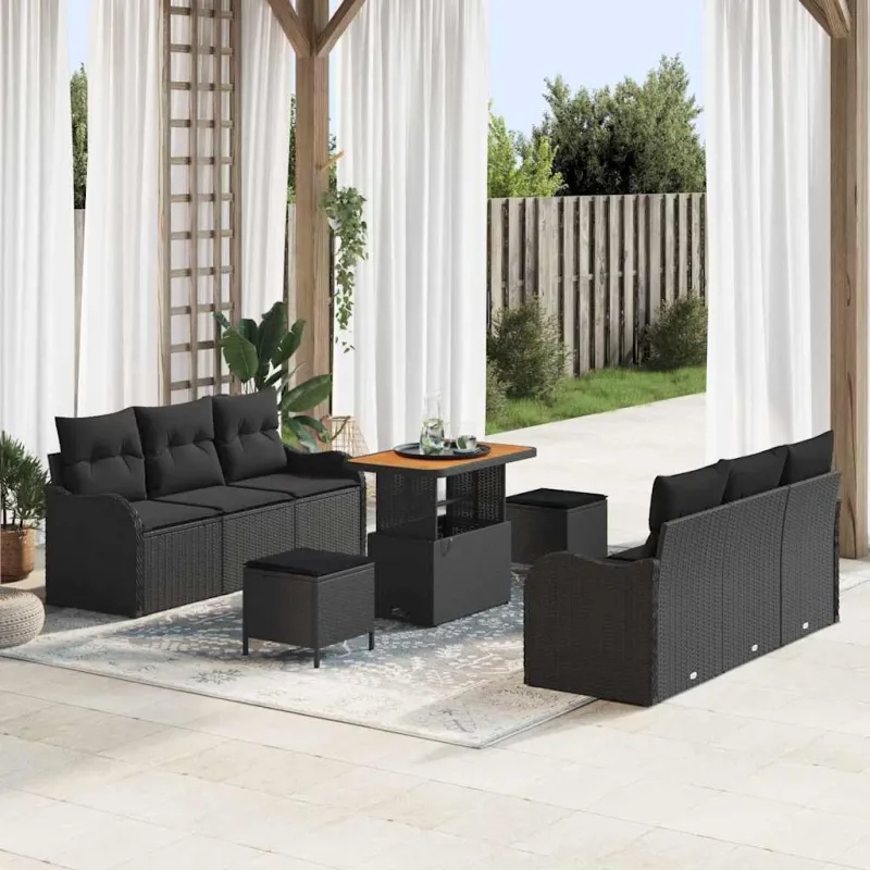Sodo Sofų Rinkinys su pagalve su saugykla 9 pcs Juoda