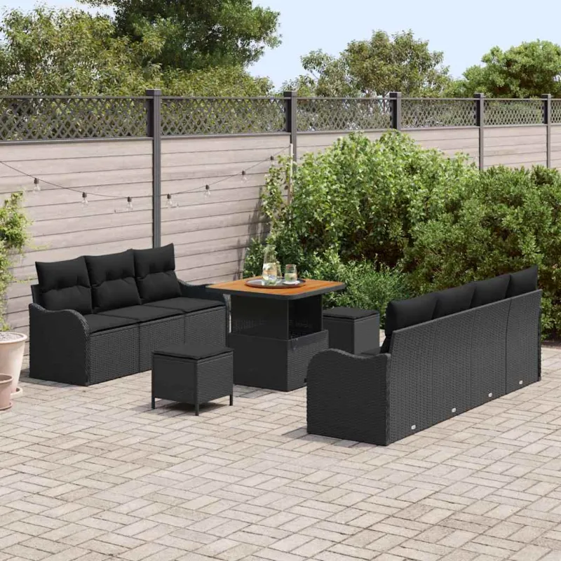 Sodo Sofų Rinkinys su pagalve su saugykla 10 pcs Juoda