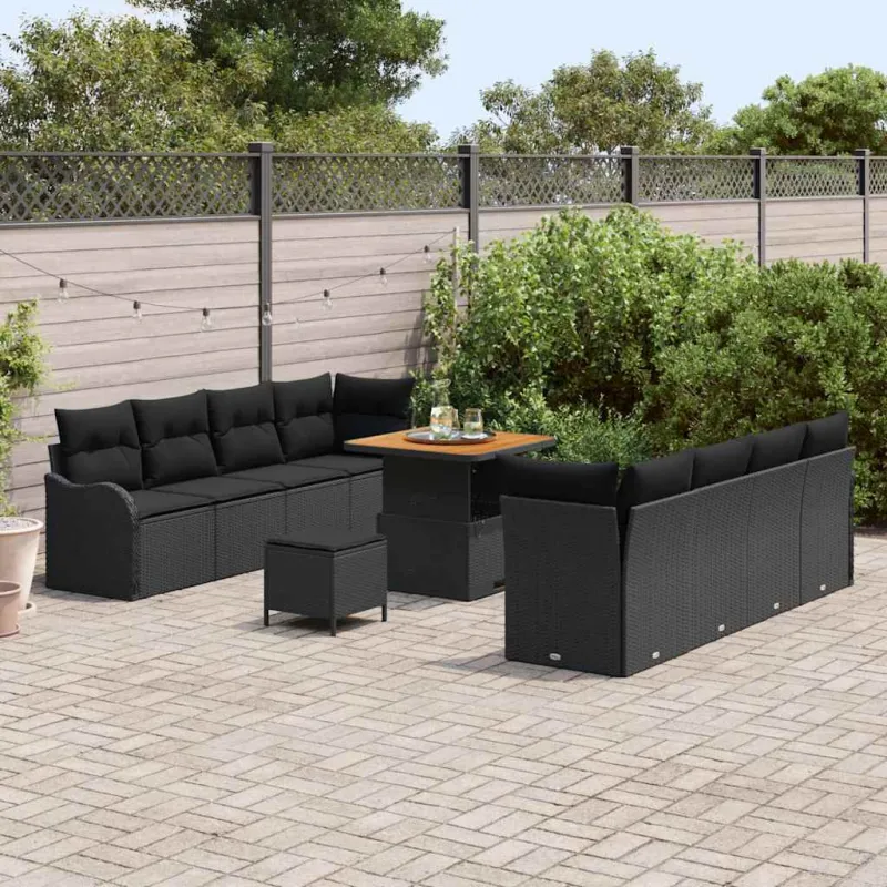 Sodo Sofų Rinkinys su pagalve su saugykla 11 pcs Juoda