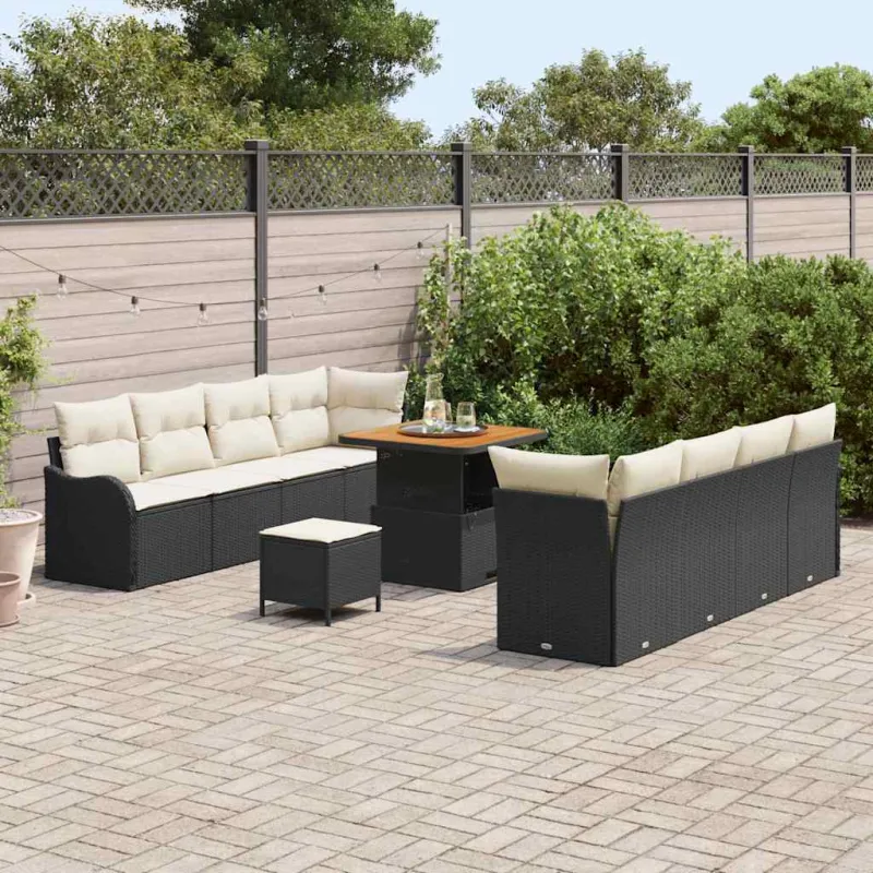 Sodo Sofų Rinkinys su pagalve 11 pcs Juoda ir kreminė