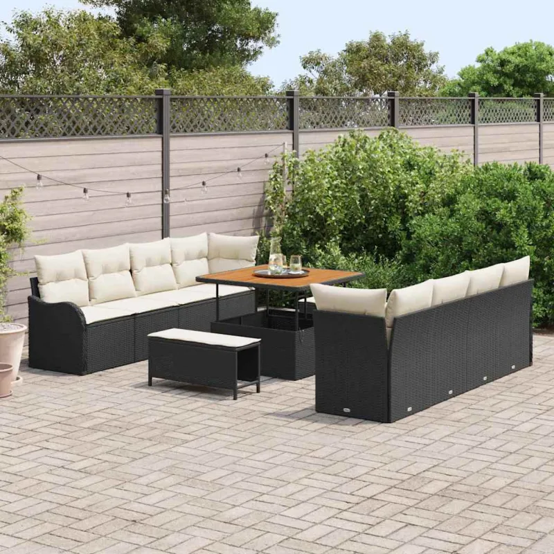 Sodo Sofų Rinkinys su pagalve 11 pcs Juoda ir kreminė