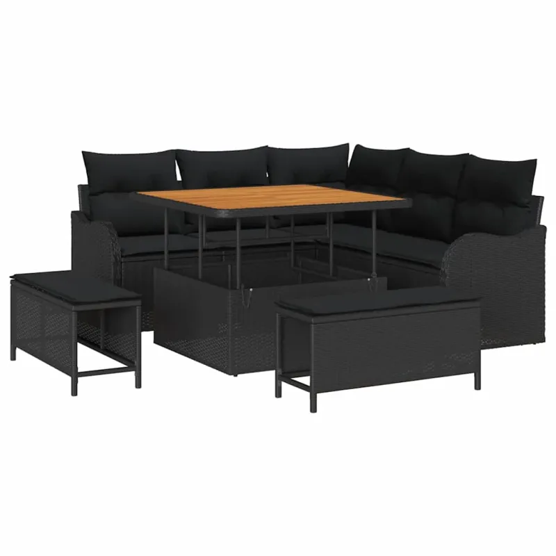 Sodo Sofų Rinkinys su pagalve su saugykla 8 pcs Juoda
