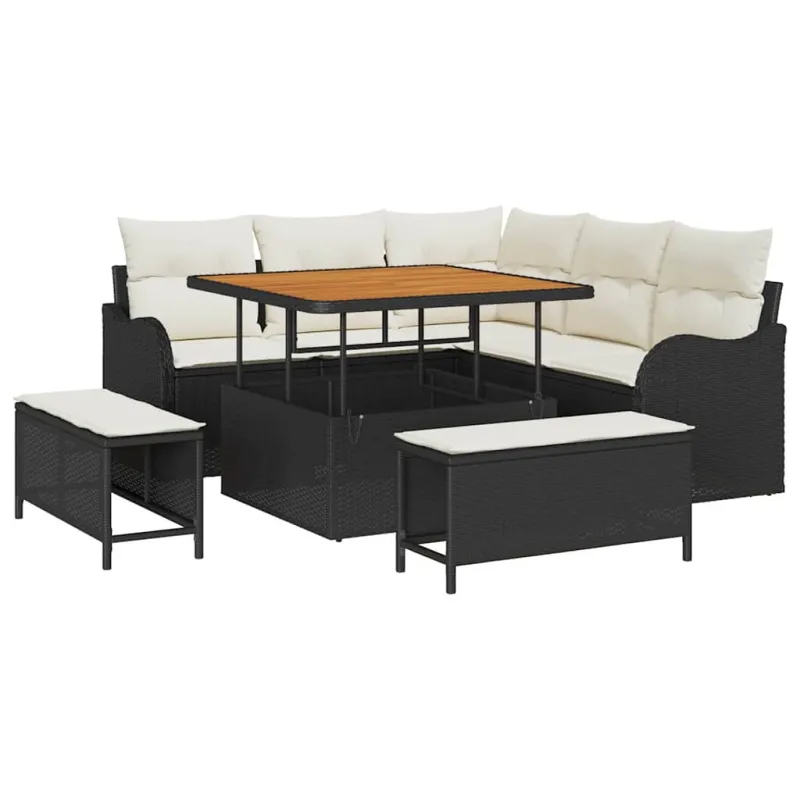 Sodo Sofų Rinkinys su pagalve su pagalve 8 pcs Juoda ir kreminė