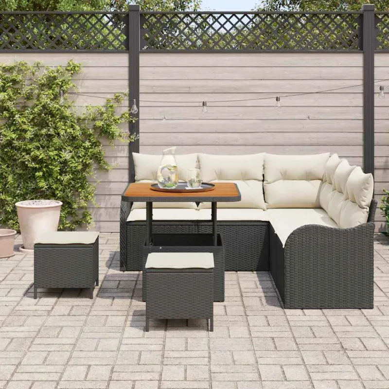 Sodo Sofų Rinkinys su pagalve su pagalve 8 pcs Juoda ir kreminė