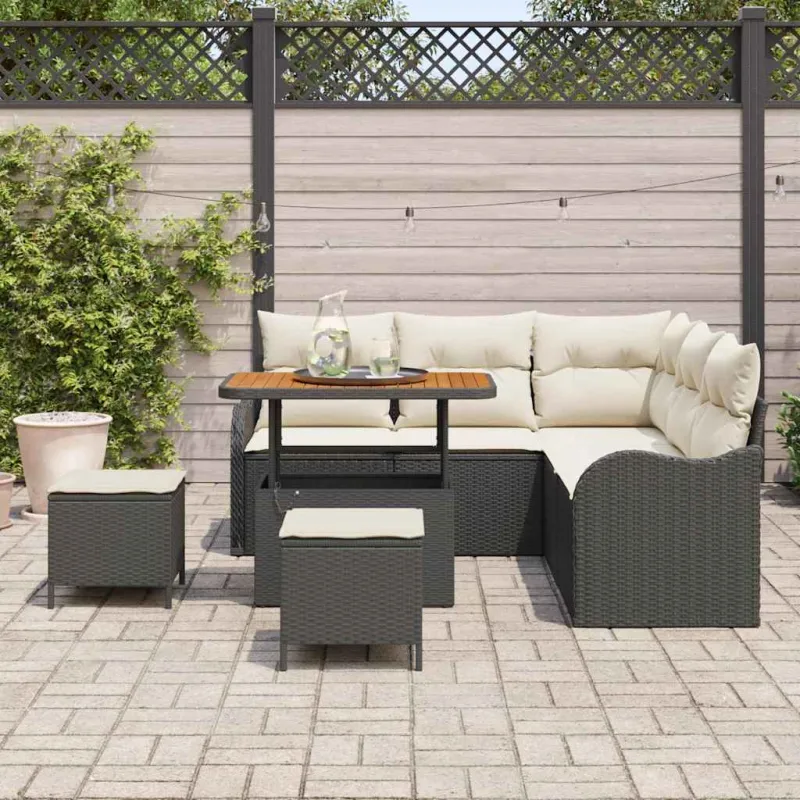 Sodo Sofų Rinkinys su pagalve su pagalve 8 pcs Juoda ir kreminė