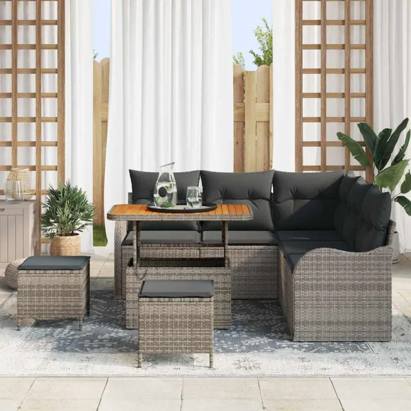 Sodo Sofų Rinkinys su pagalve su saugykla 8 pcs Pilka