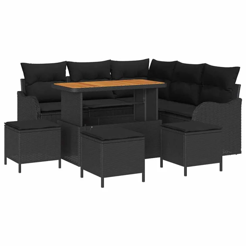 Sodo Sofų Rinkinys su pagalve su saugykla 9 pcs Juoda