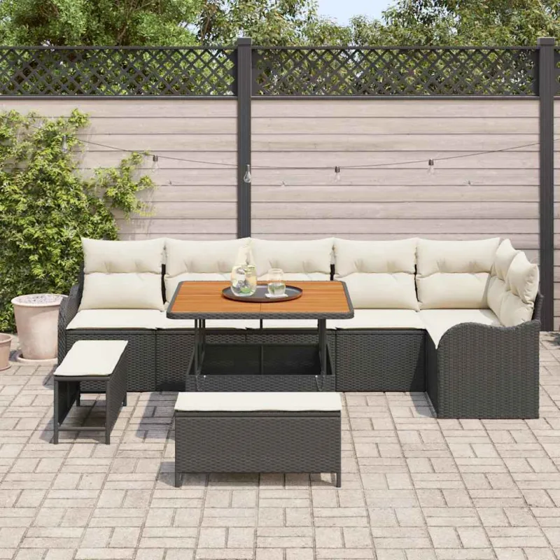 Sodo Sofų Rinkinys su pagalve 9 pcs Juoda ir kreminė