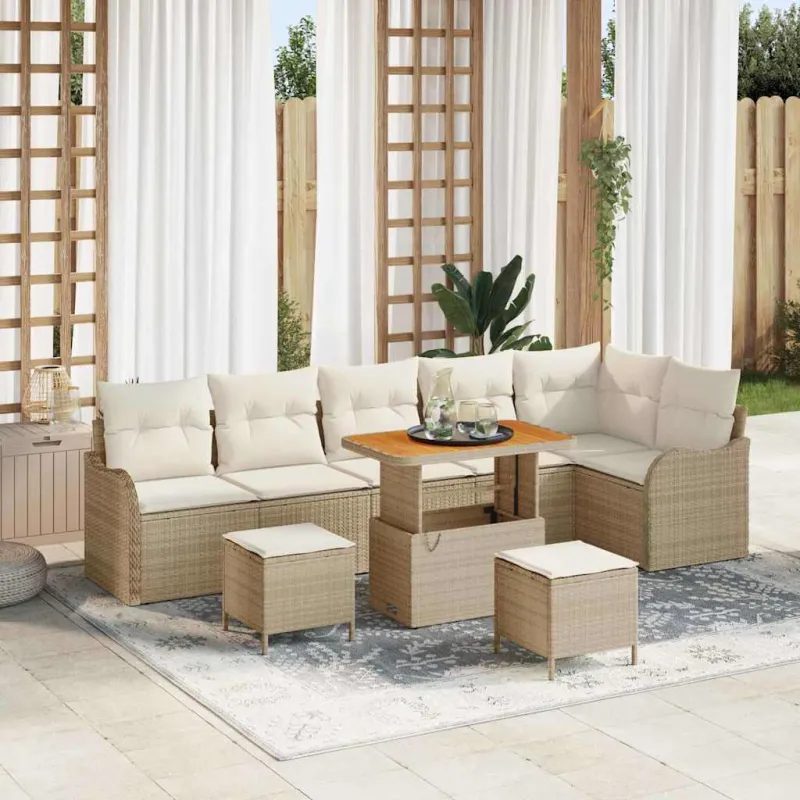 Sodo Sofų Rinkinys su pagalve 9 pcs Bežinė ir kreminė