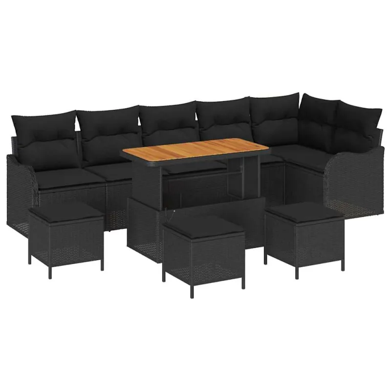 Sodo Sofų Rinkinys su pagalve su saugykla 10 pcs Juoda