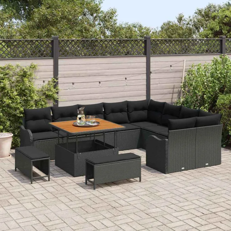 Sodo Sofų Rinkinys su pagalve su saugykla 12 pcs Juoda